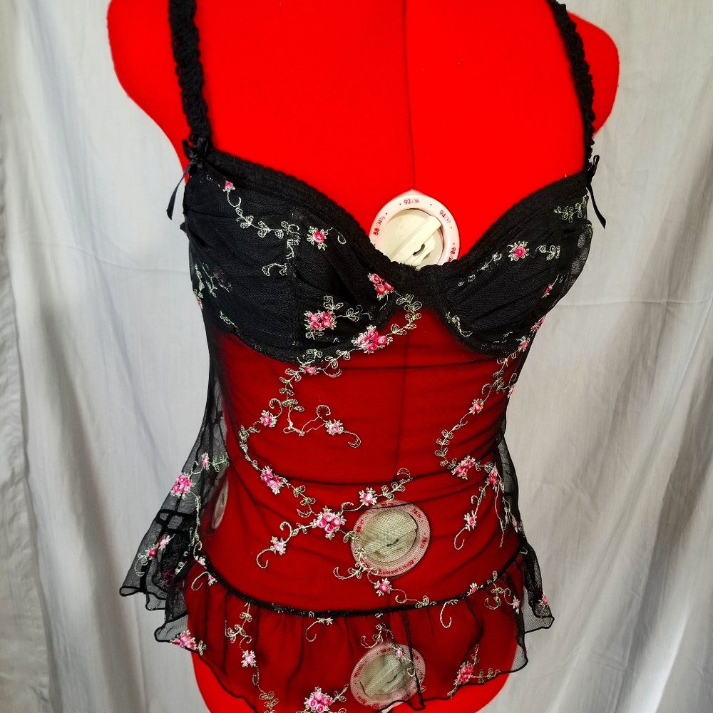 Black rose mesh chemise